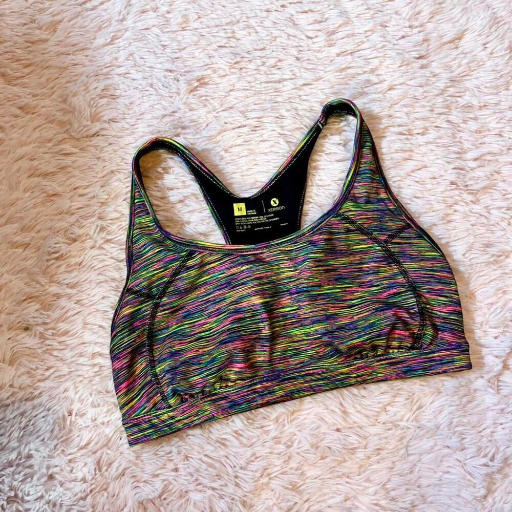 Xersion Rainbow Neon Gym Fitness Racerback Athletic Medium Support Sports Bra